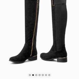 Calvin Klein Black Suede Over the Knee Boots with Gold Zipper